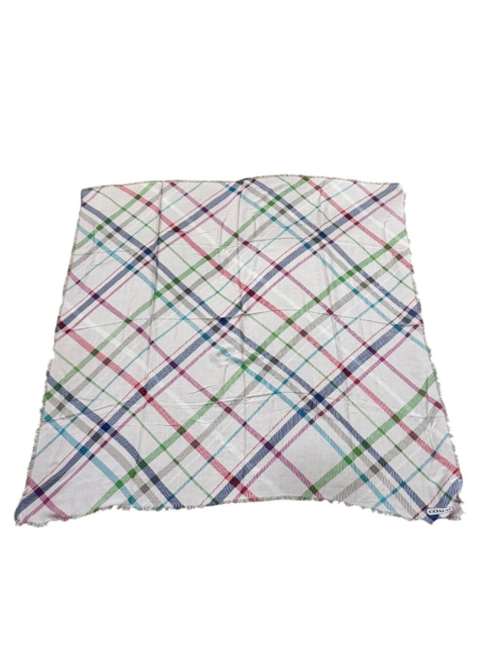 Coach Women's Tattersall Scarf Plaid Modal Woven Square Scarf #83406 - Picture 7 of 7